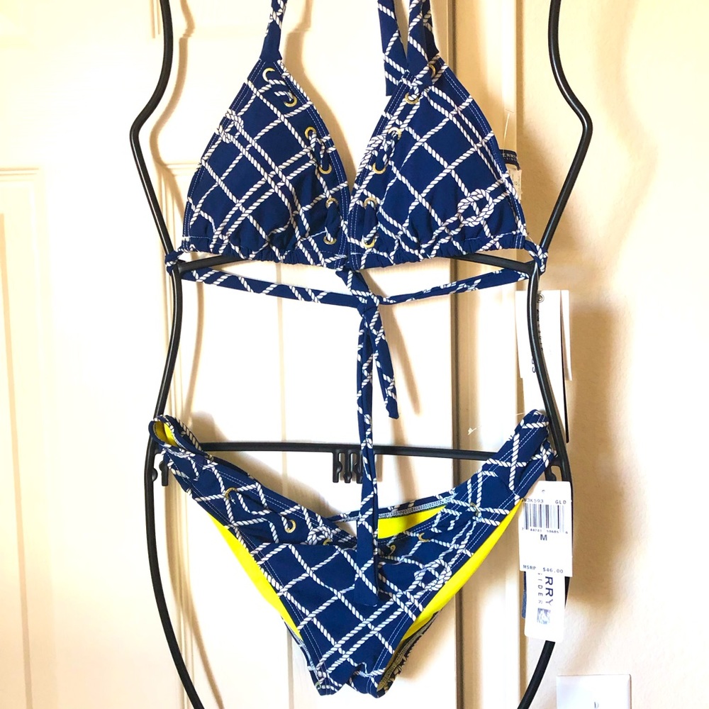 2 Piece SPERRY Nautical Bikini Swimsuit Top-Sider Nautical Blue White Brand New